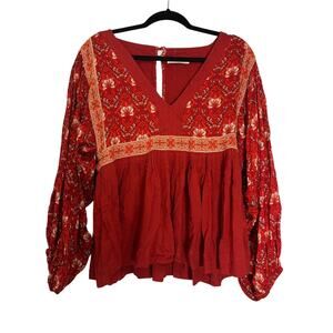 Spell & The Gypsy Collective Jewel Smock boho top in Copper Red Orange Small